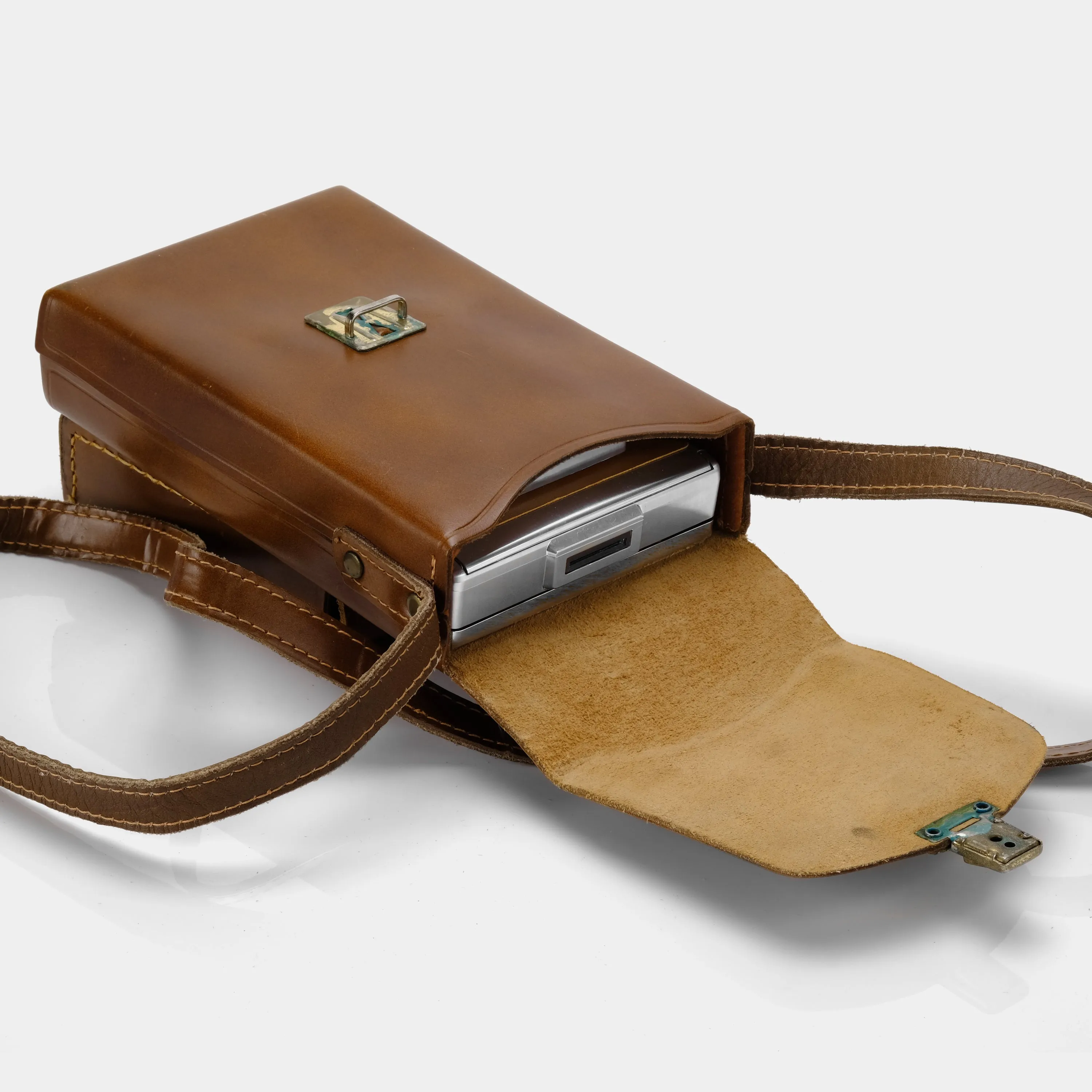 Brown Leather SX-70 Instant Camera Case with Back Pouch