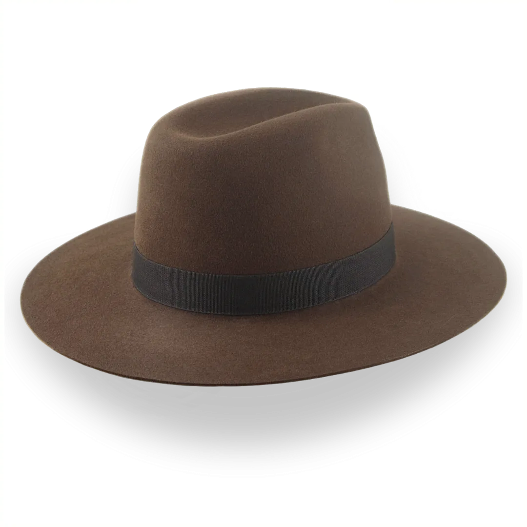 Brown Wide Brim Rancher Fedora Hat in Durable Fur Felt | The Crown