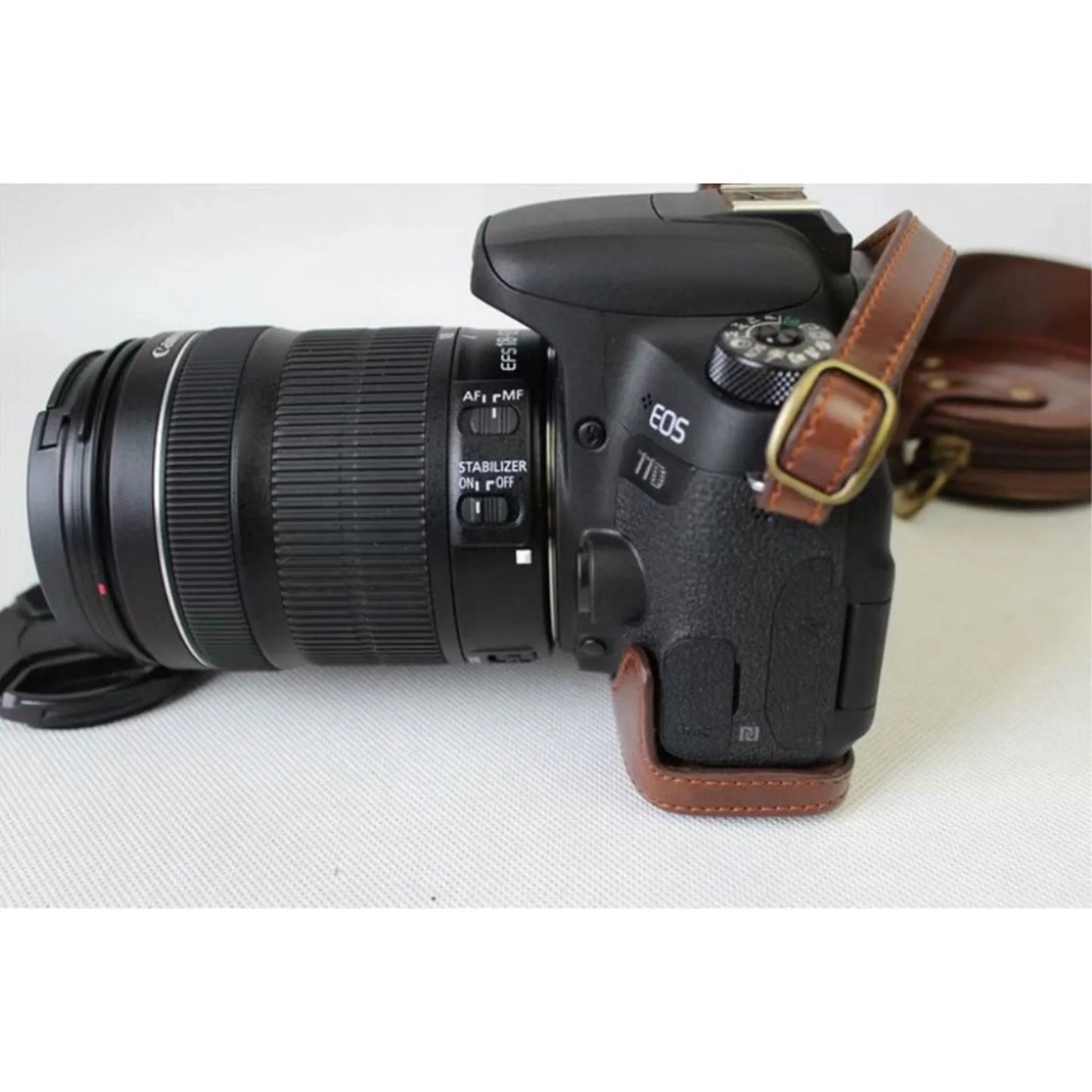 Canon EOS 800D leather case with strap and lens bag - Coffee