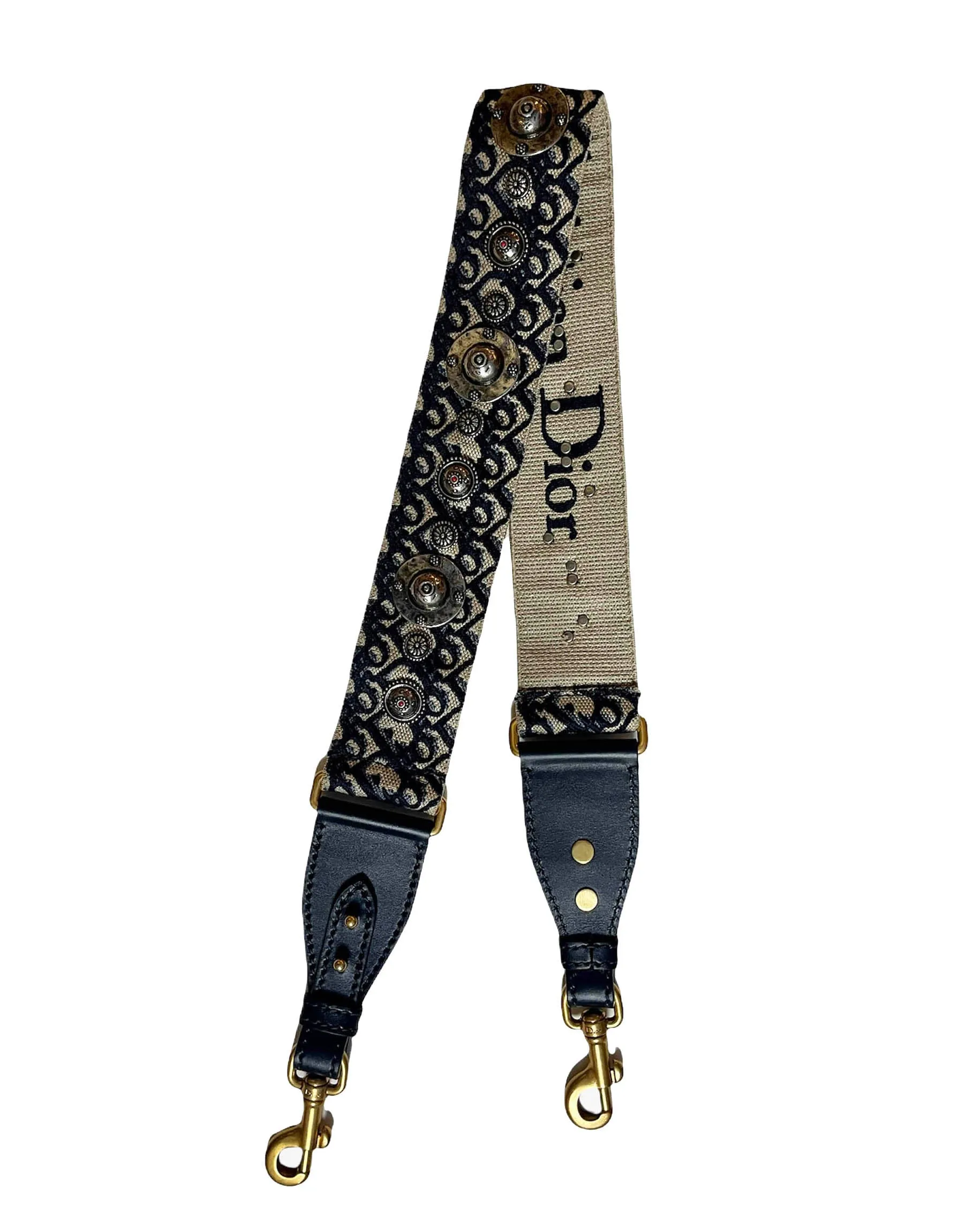 Christian Dior Blue Dior Oblique Embroidery Studded Strap