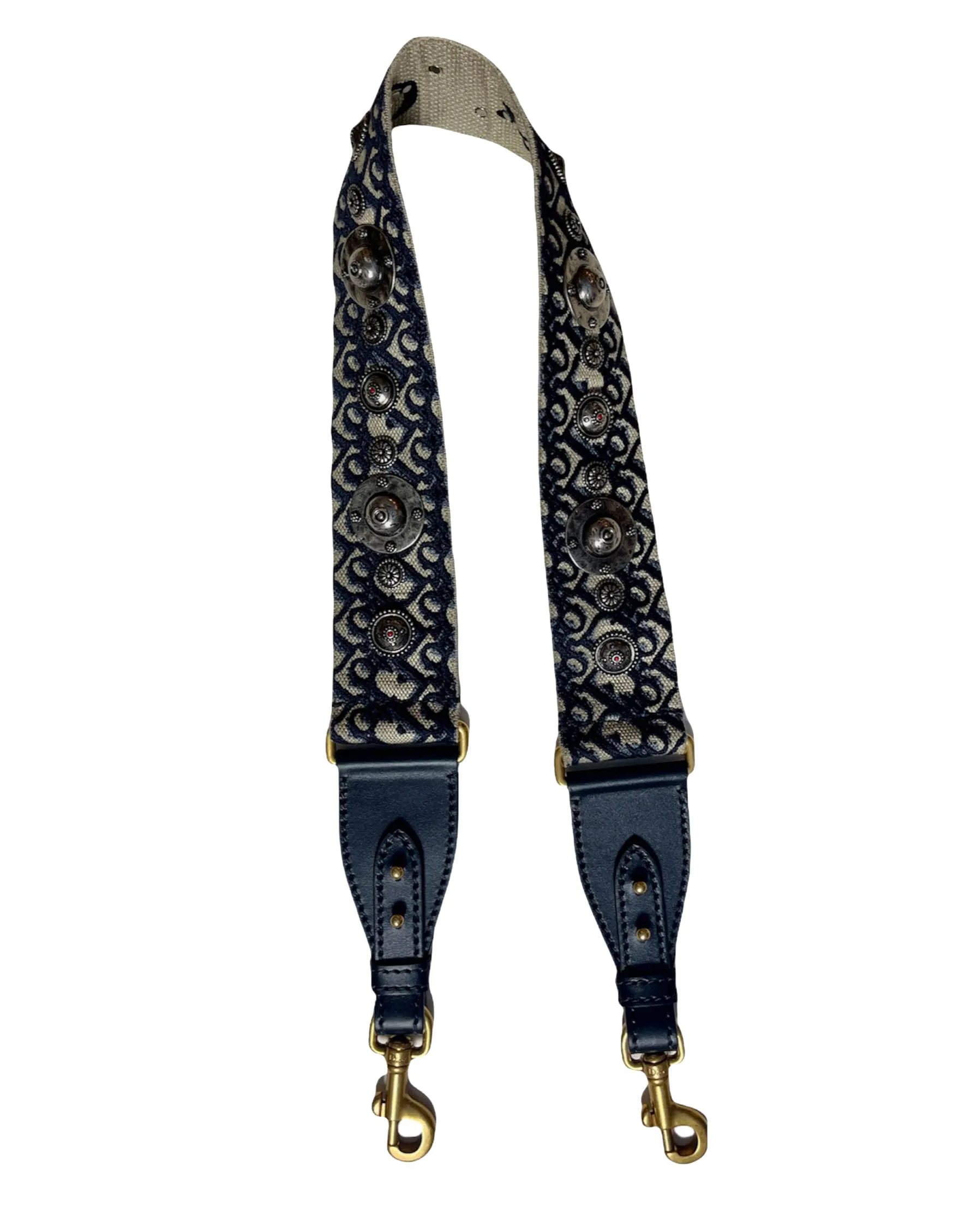 Christian Dior Blue Dior Oblique Embroidery Studded Strap