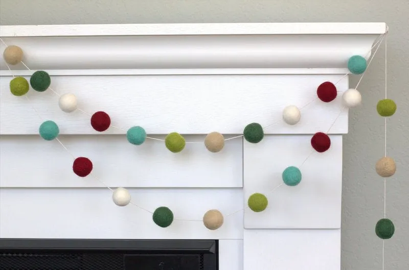 Christmas Felt Ball Garland- Burgundy, Forest, Lime, Turquoise, Almond