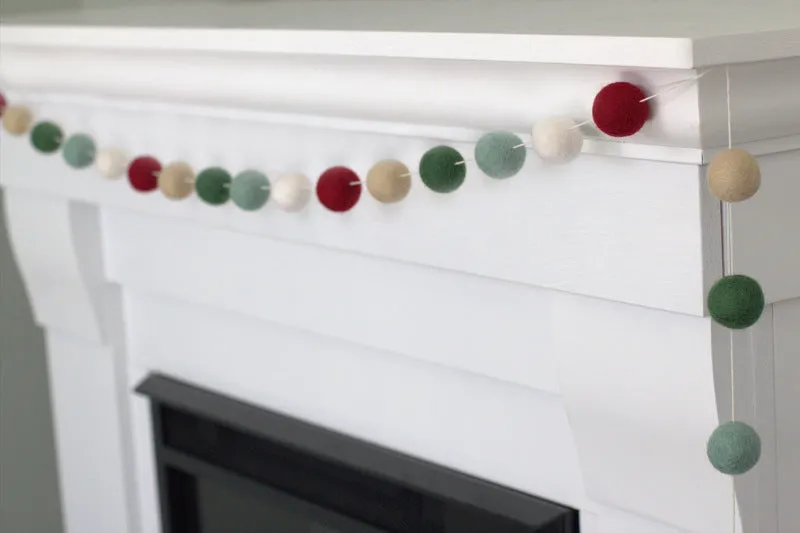 Christmas Felt Ball Garland- Burgundy, Forest, Teal, Almond, White