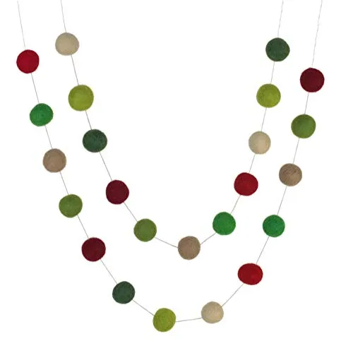 Christmas Felt Ball Garland- Shades of Green, Red, Tan