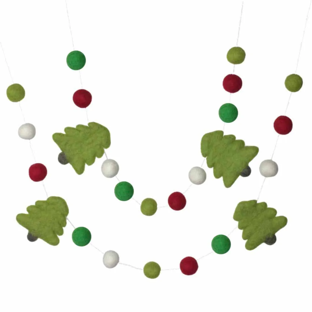 Christmas Tree Felt Garland- Red, Kelly Green, Lime, White- with LIME Trees