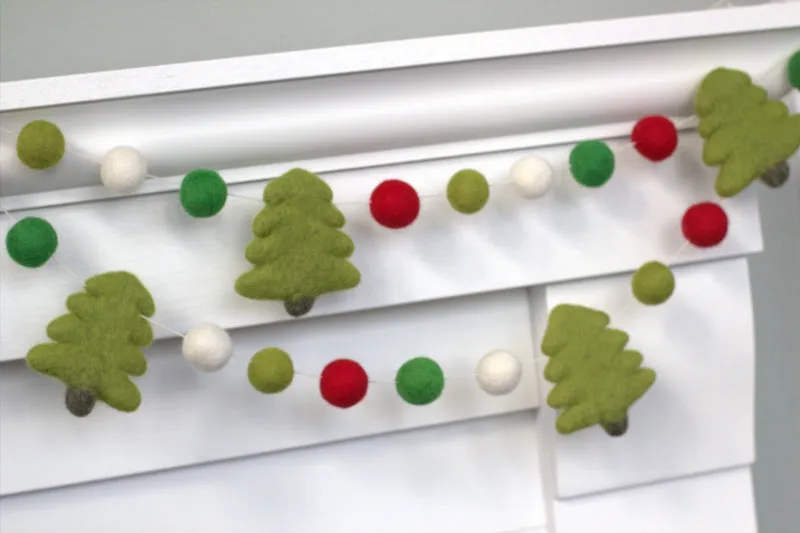 Christmas Tree Felt Garland- Red, Kelly Green, Lime, White- with LIME Trees