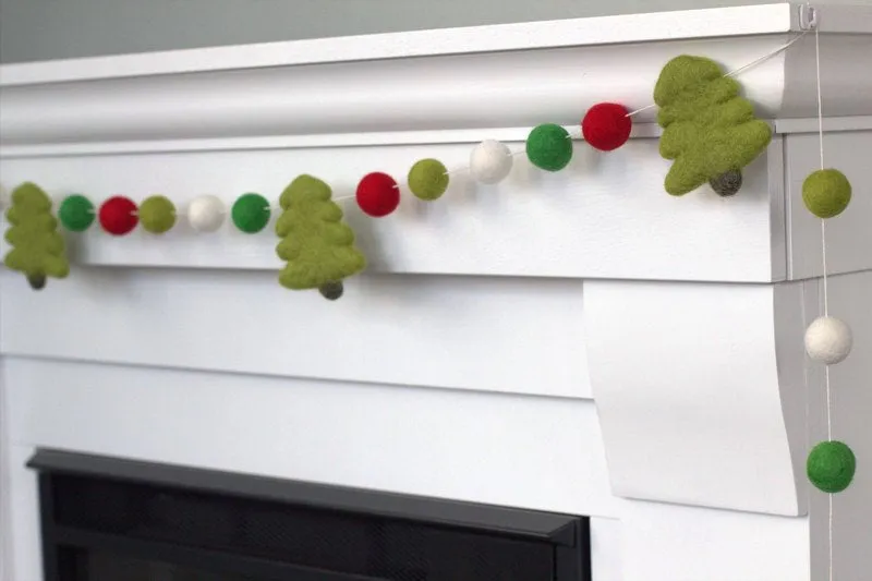 Christmas Tree Felt Garland- Red, Kelly Green, Lime, White- with LIME Trees