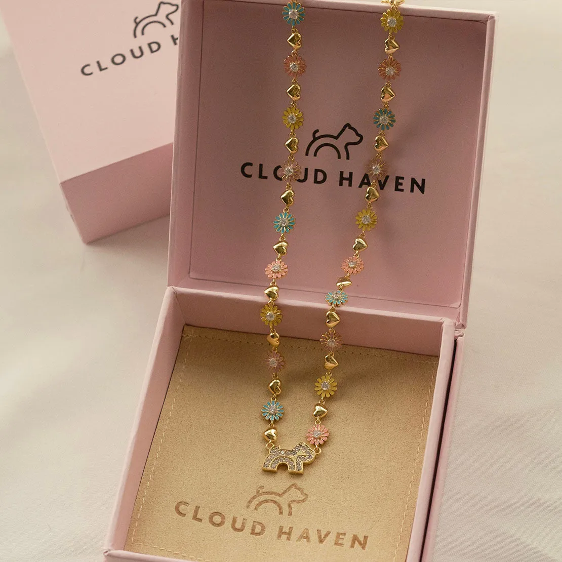 Cloud Haven Crystal Daisy Logo Necklace Rainbow