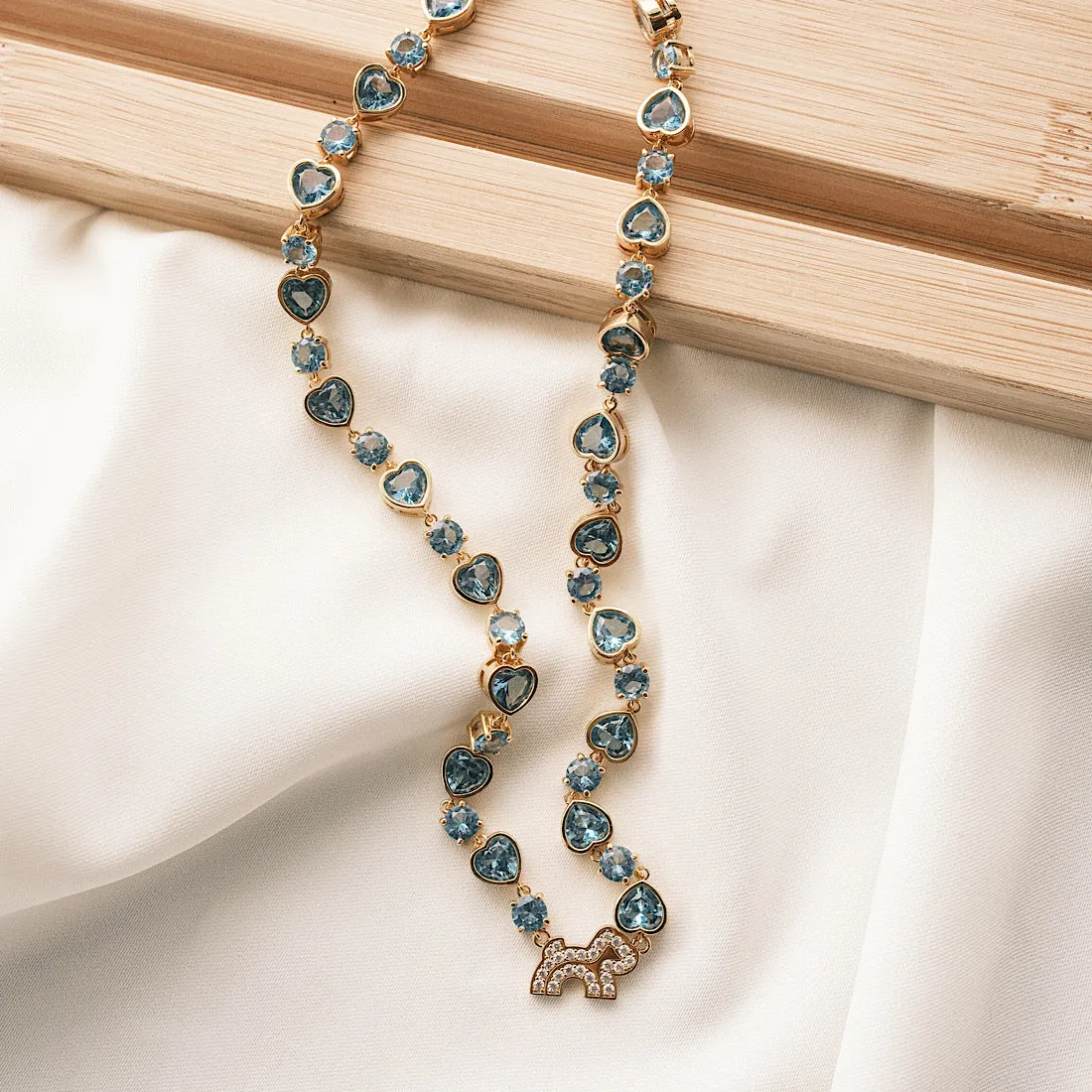 Cloud Haven Heart Crystal Logo Necklace Blue