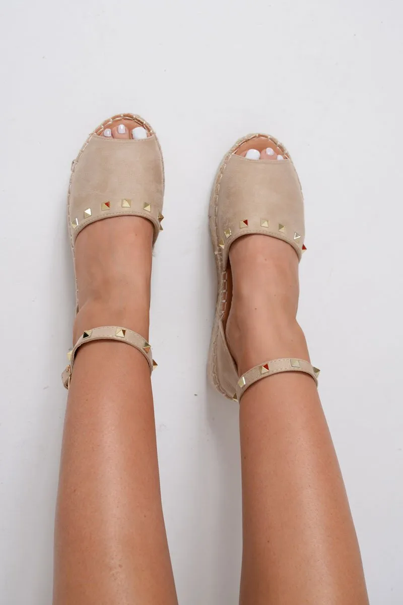 Cream Faux Suede Studded Flatforms - Adabelle