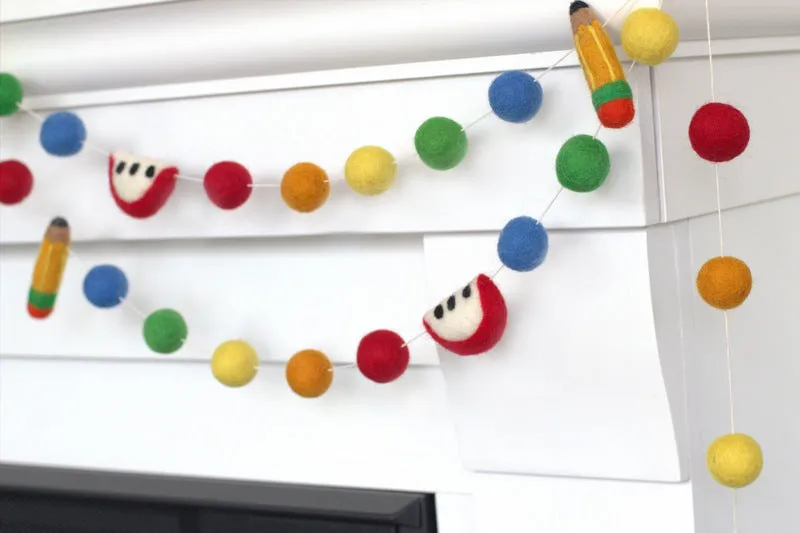 Custom Back to School Garland- PICK YOUR COLORS- Apples & Pencils