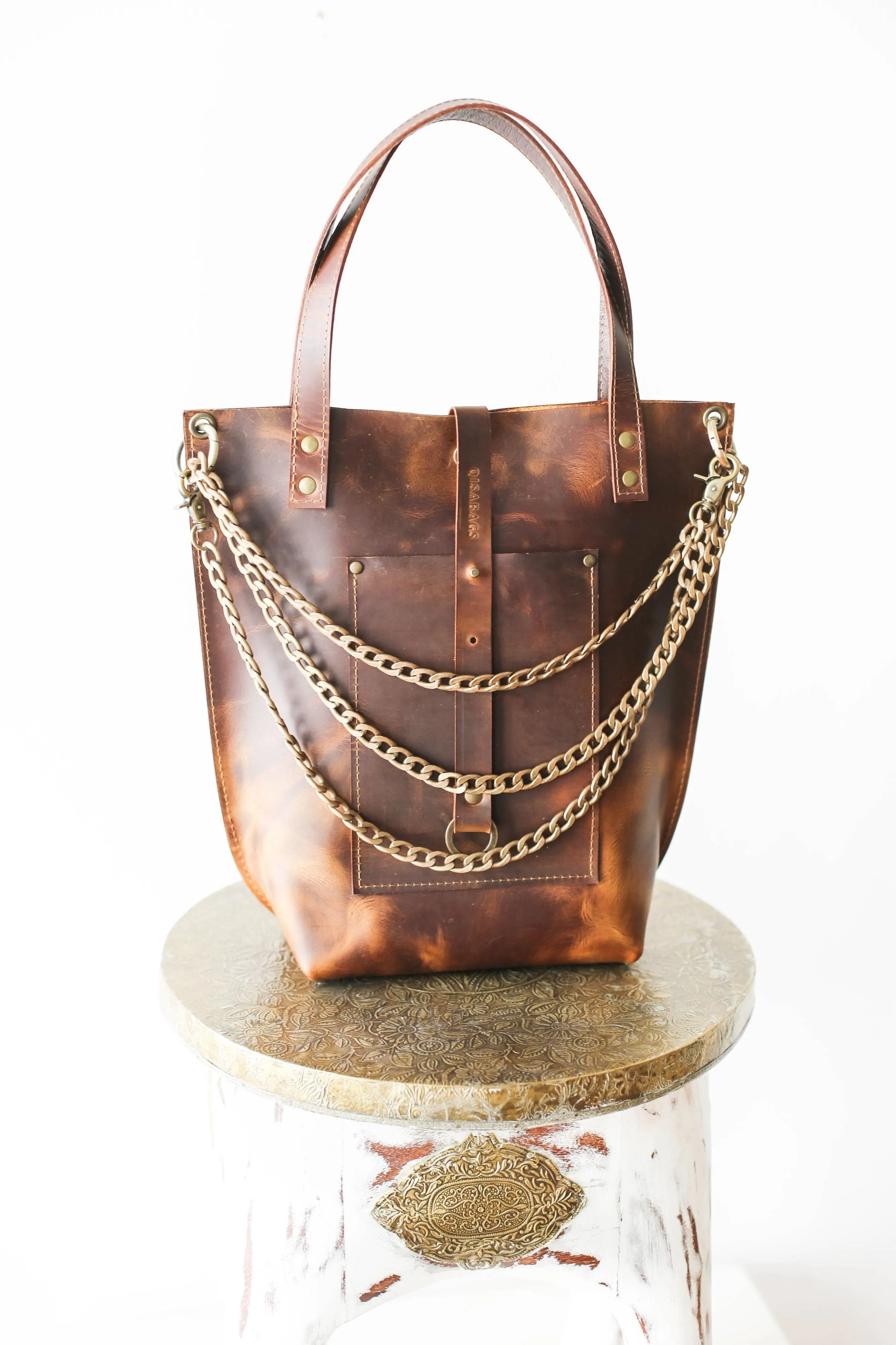 Dark Brown Leather Tote Bag