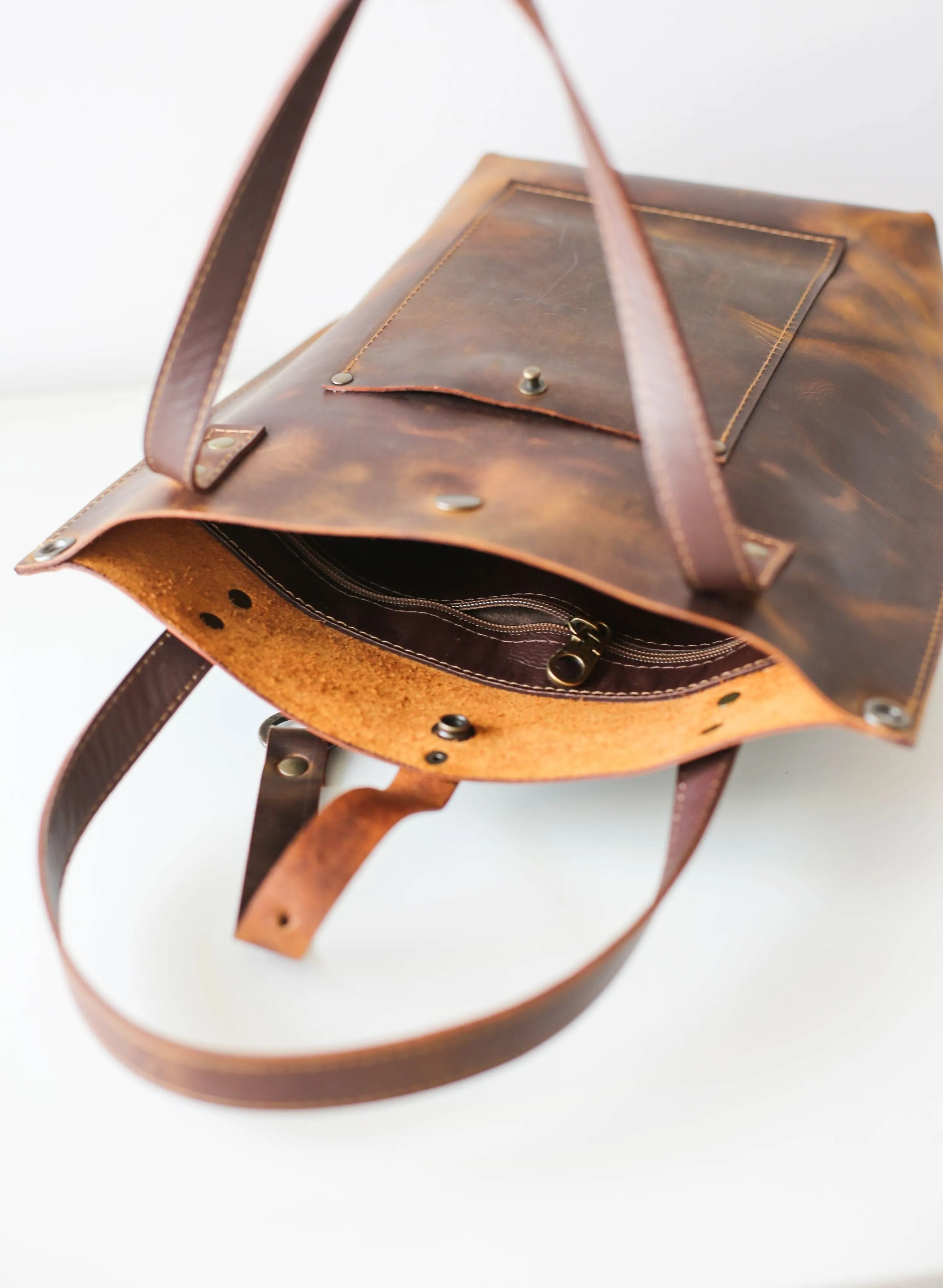 Dark Brown Leather Tote Bag