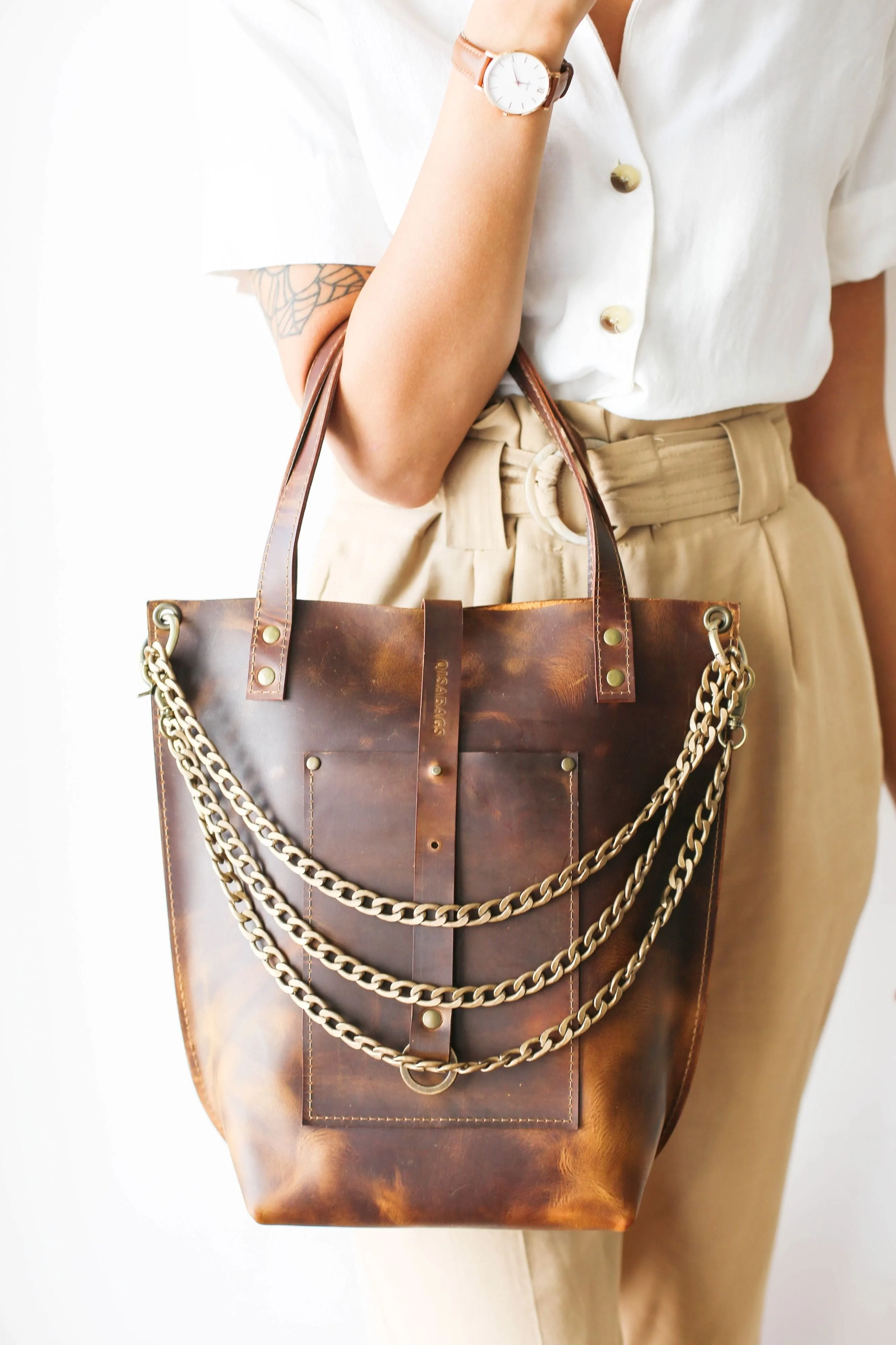 Dark Brown Leather Tote Bag