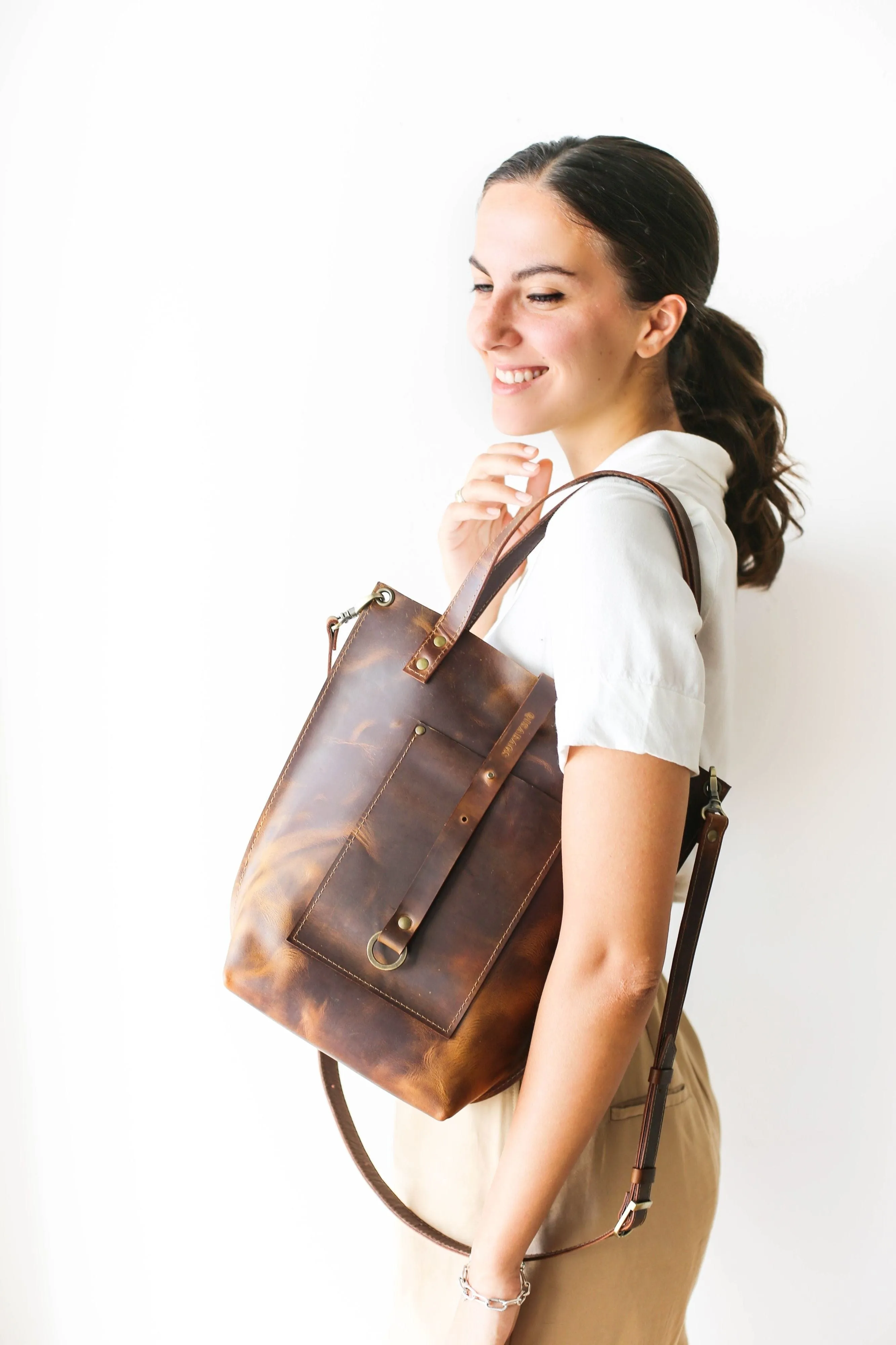 Dark Brown Leather Tote Bag