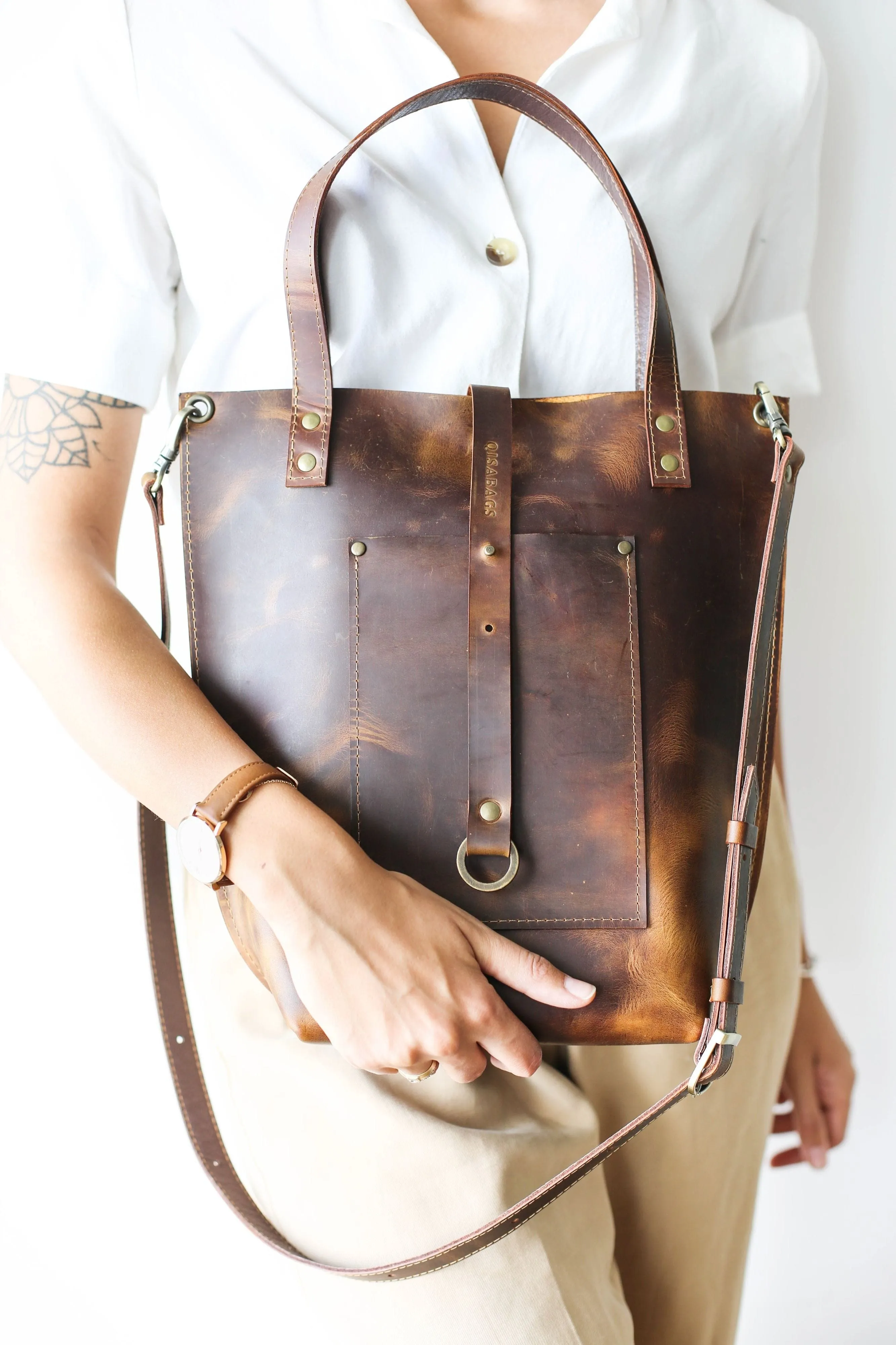 Dark Brown Leather Tote Bag