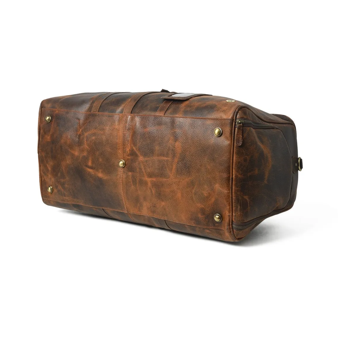 Dazzlo Full Grain Leather Duffle Bag with Shoe Compartment - Distressed Brown - 24"