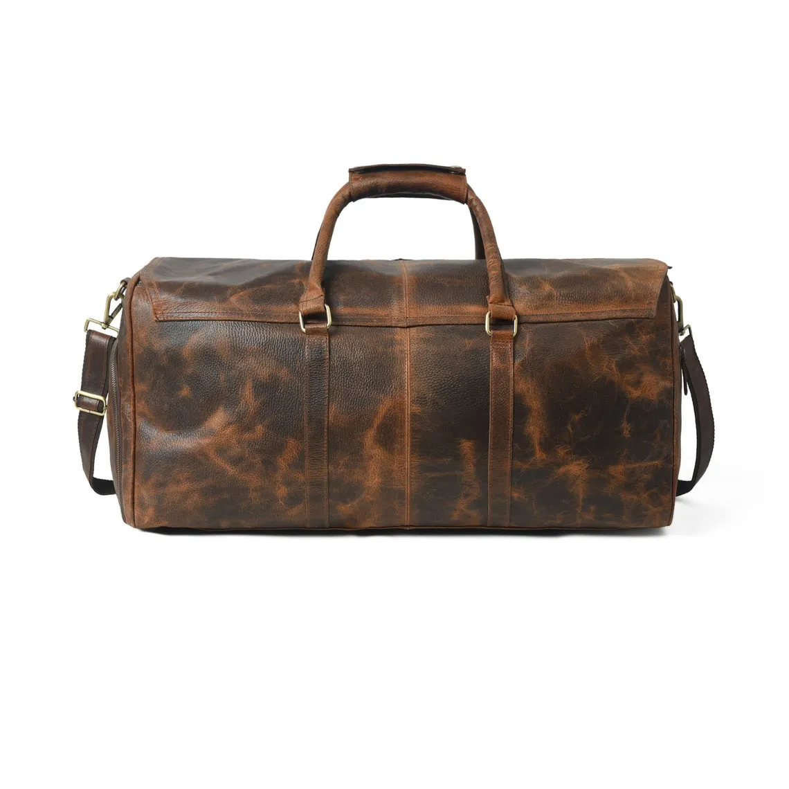 Dazzlo Full Grain Leather Duffle Bag with Shoe Compartment - Distressed Brown - 24"