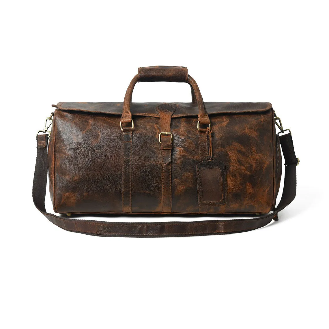 Dazzlo Full Grain Leather Duffle Bag with Shoe Compartment - Distressed Brown - 24"