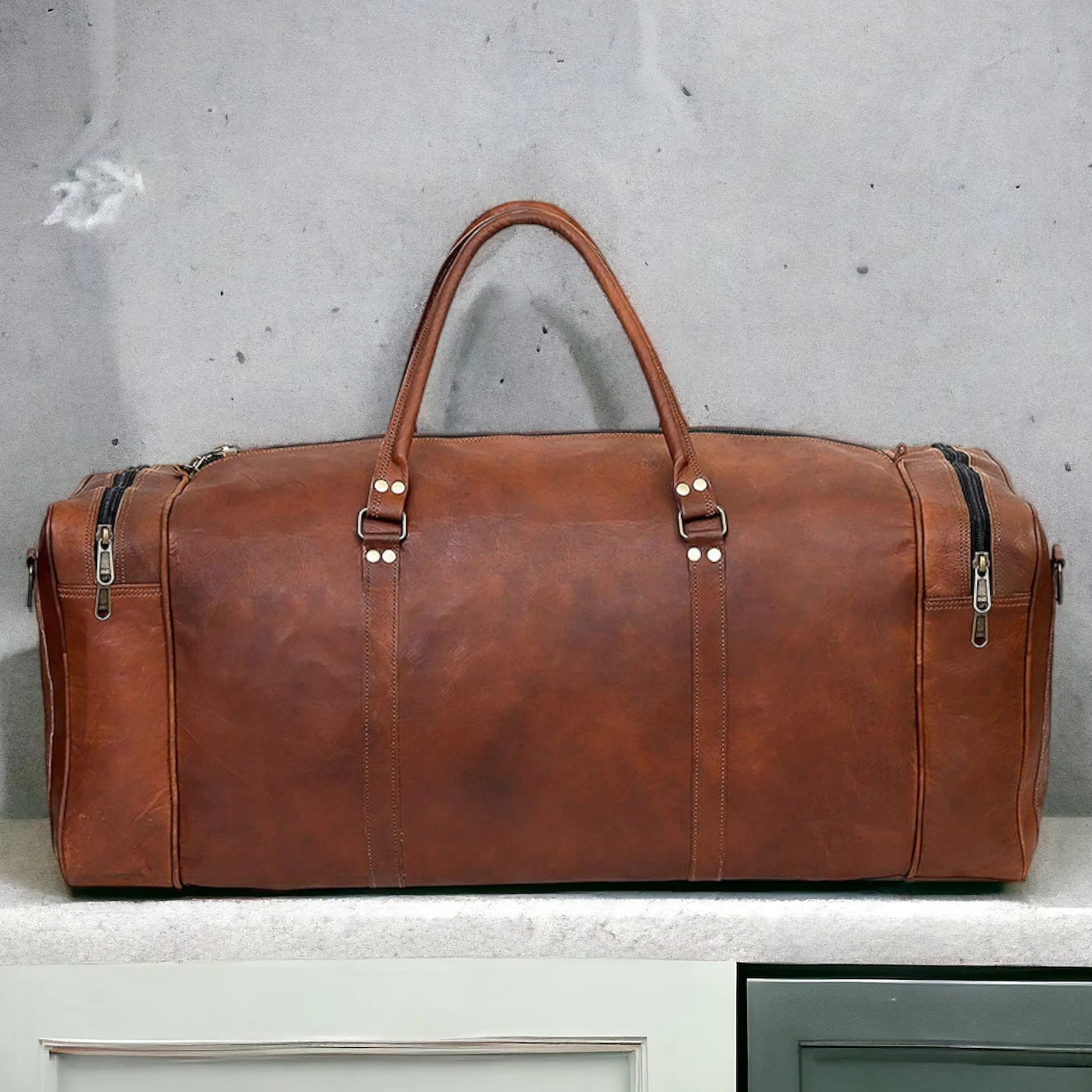 Dazzlo Leather Duffle Bag - Brown (Tan) - 20"/24"/28"