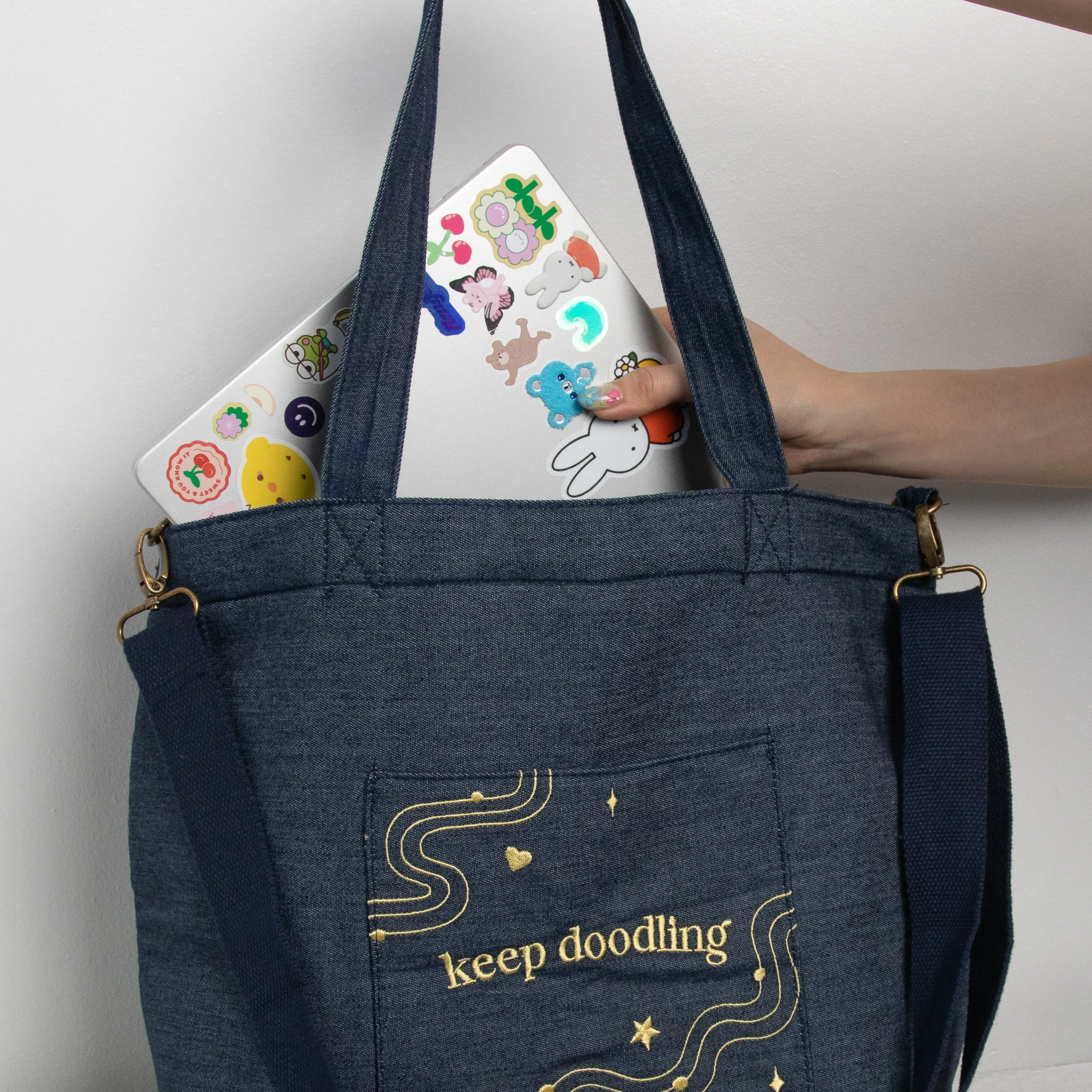 Denim Zippered Tote Bag