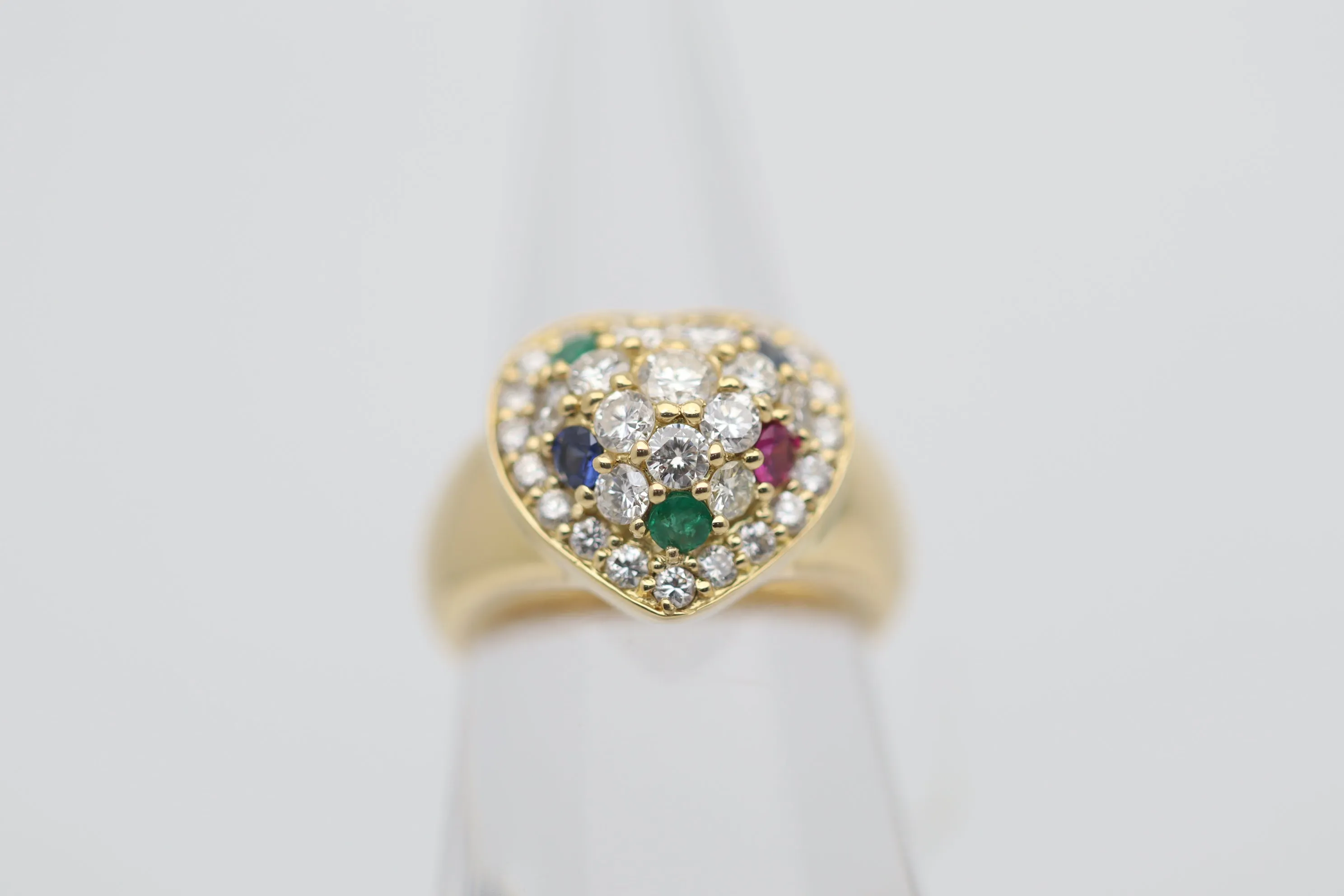 Diamond Ruby Sapphire Emerald Gold Heart-Motif Ring