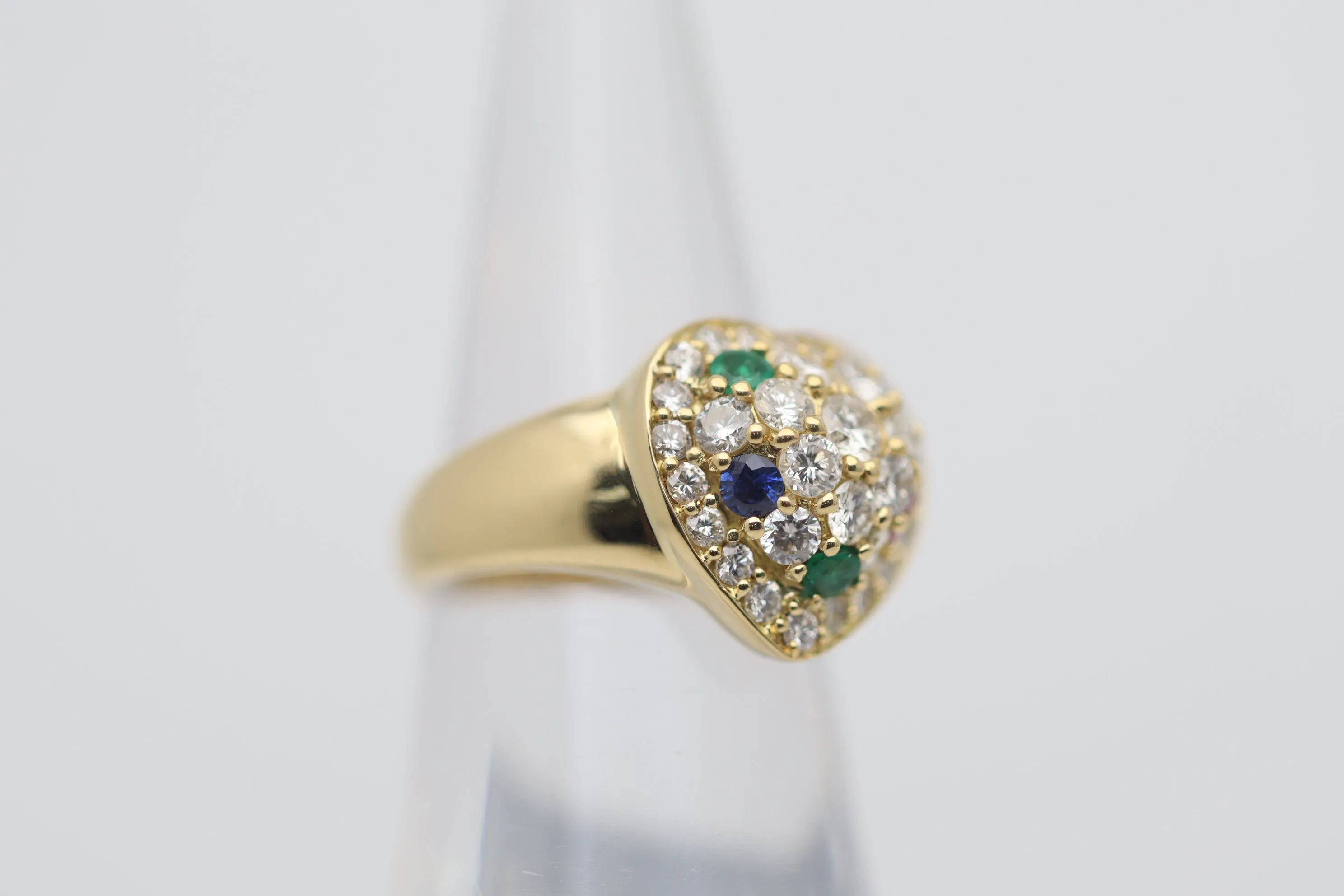 Diamond Ruby Sapphire Emerald Gold Heart-Motif Ring