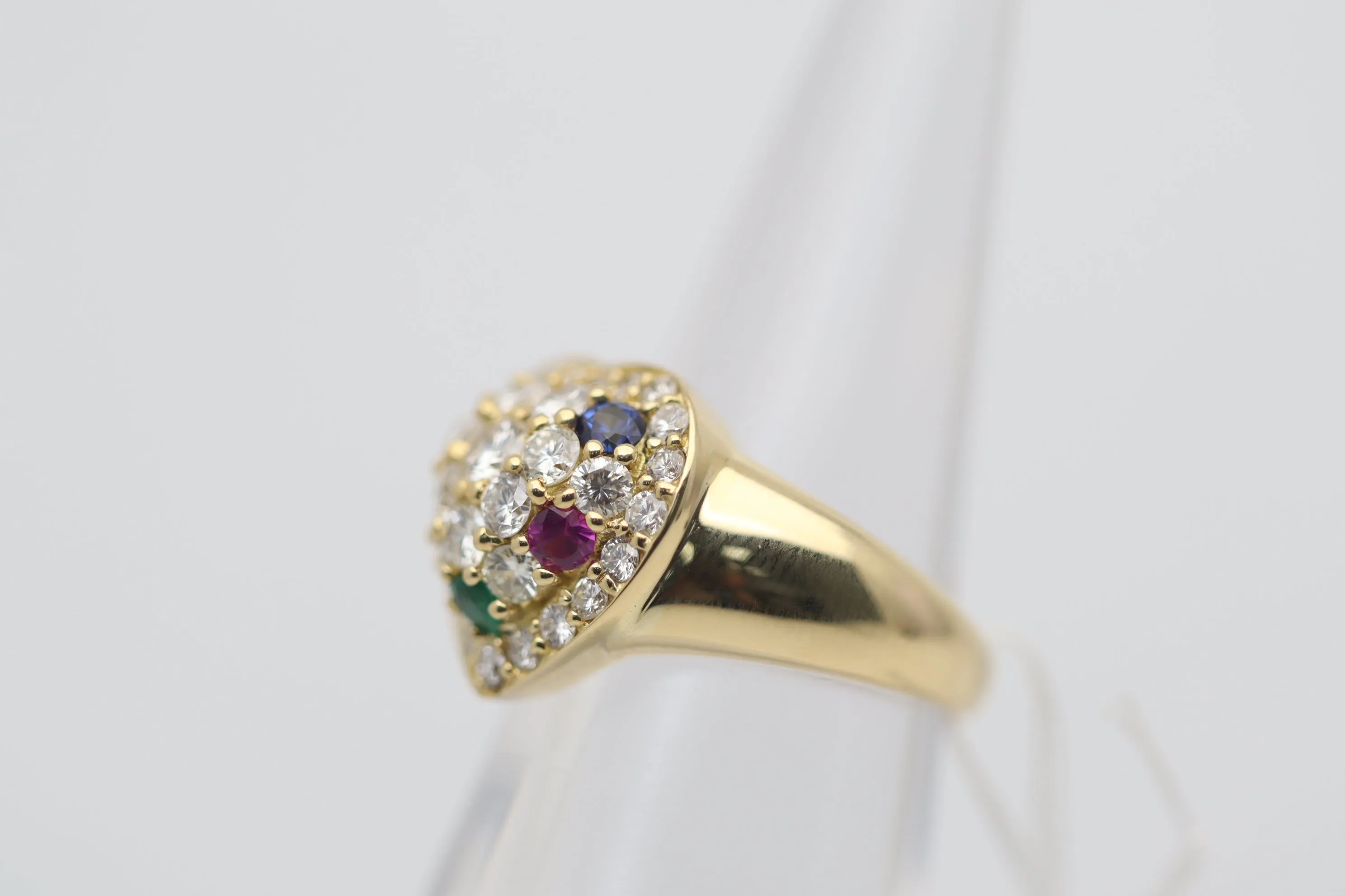 Diamond Ruby Sapphire Emerald Gold Heart-Motif Ring