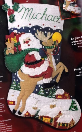 DIY Bucilla Santas Coming to Town Rudolph Felt Christmas Stocking Kit 84941 R