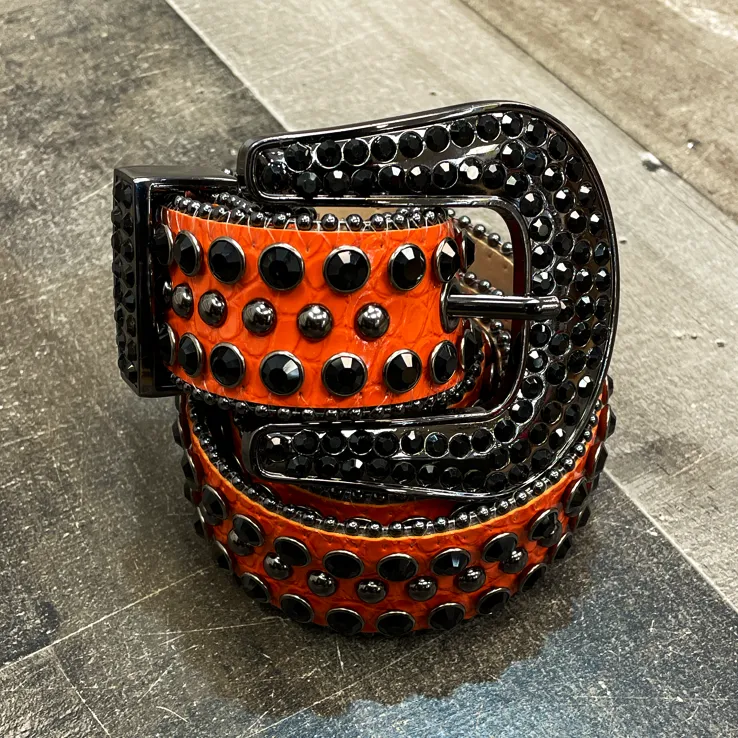 DNA Premium Wear- orange/black studded belt