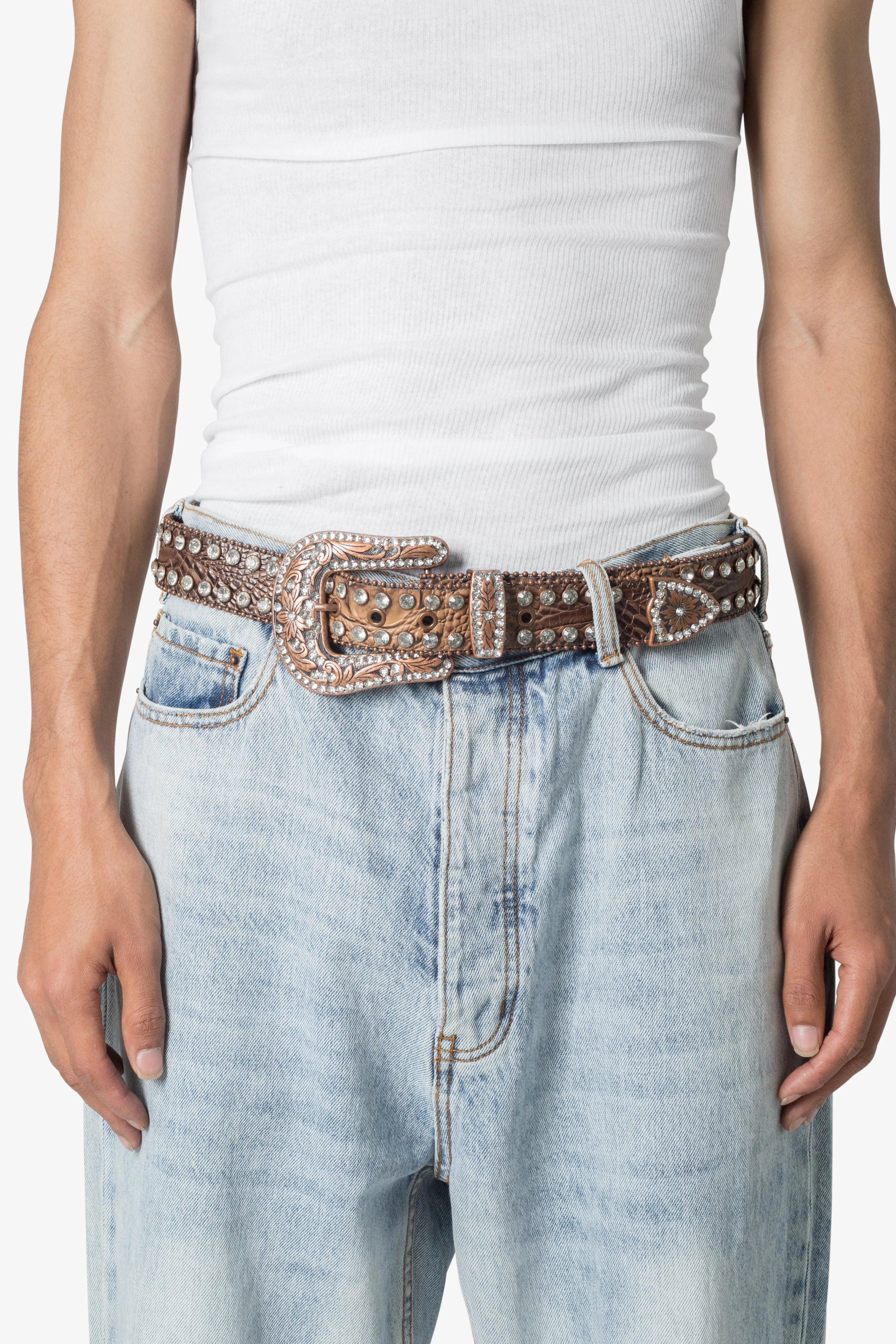 Double Row Studded Belt - Brown