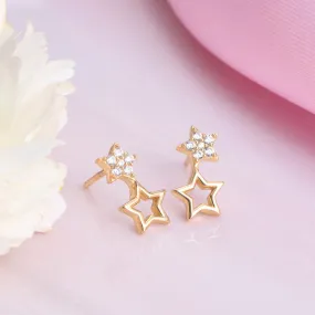 Dual Star CZ Studded 925 Sterling Silver Earring