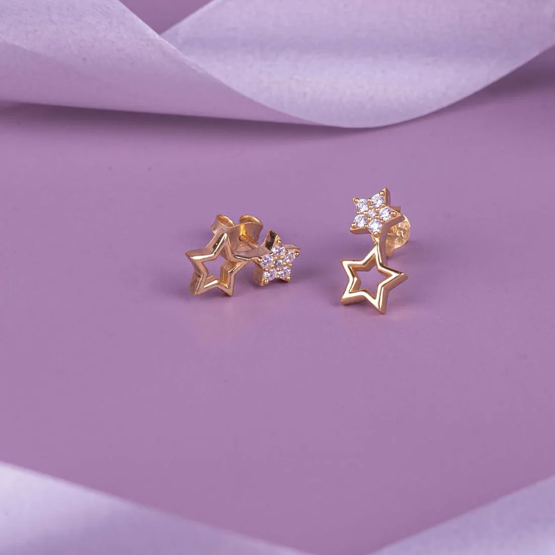 Dual Star CZ Studded 925 Sterling Silver Earring