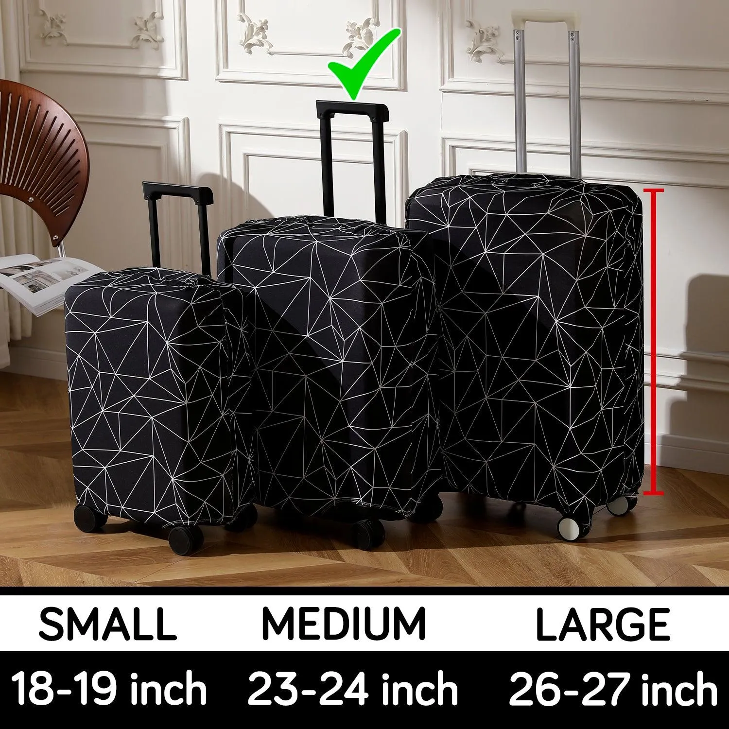 Durable 180 GSM Suitcase Covers S/M/L -Size for Trolley Suitcase, Black Geometric Abstract