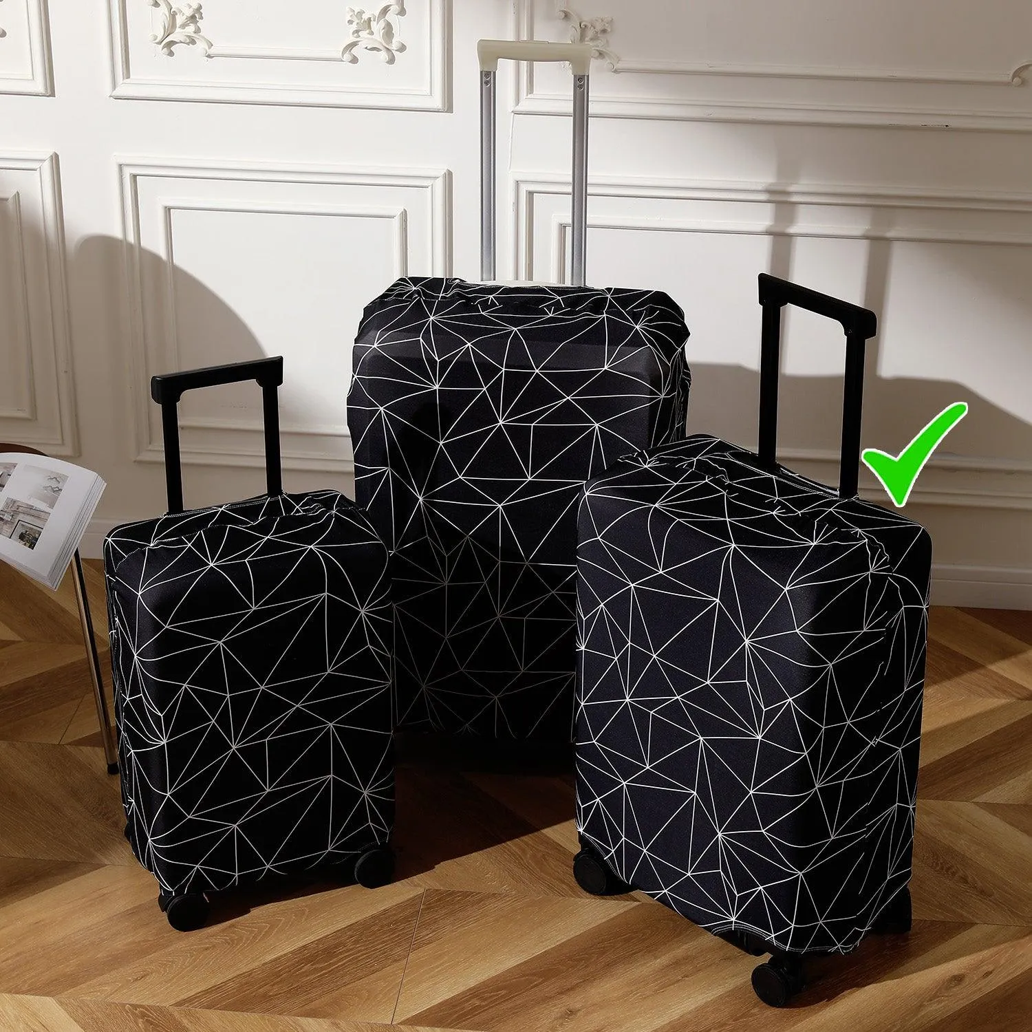 Durable 180 GSM Suitcase Covers S/M/L -Size for Trolley Suitcase, Black Geometric Abstract