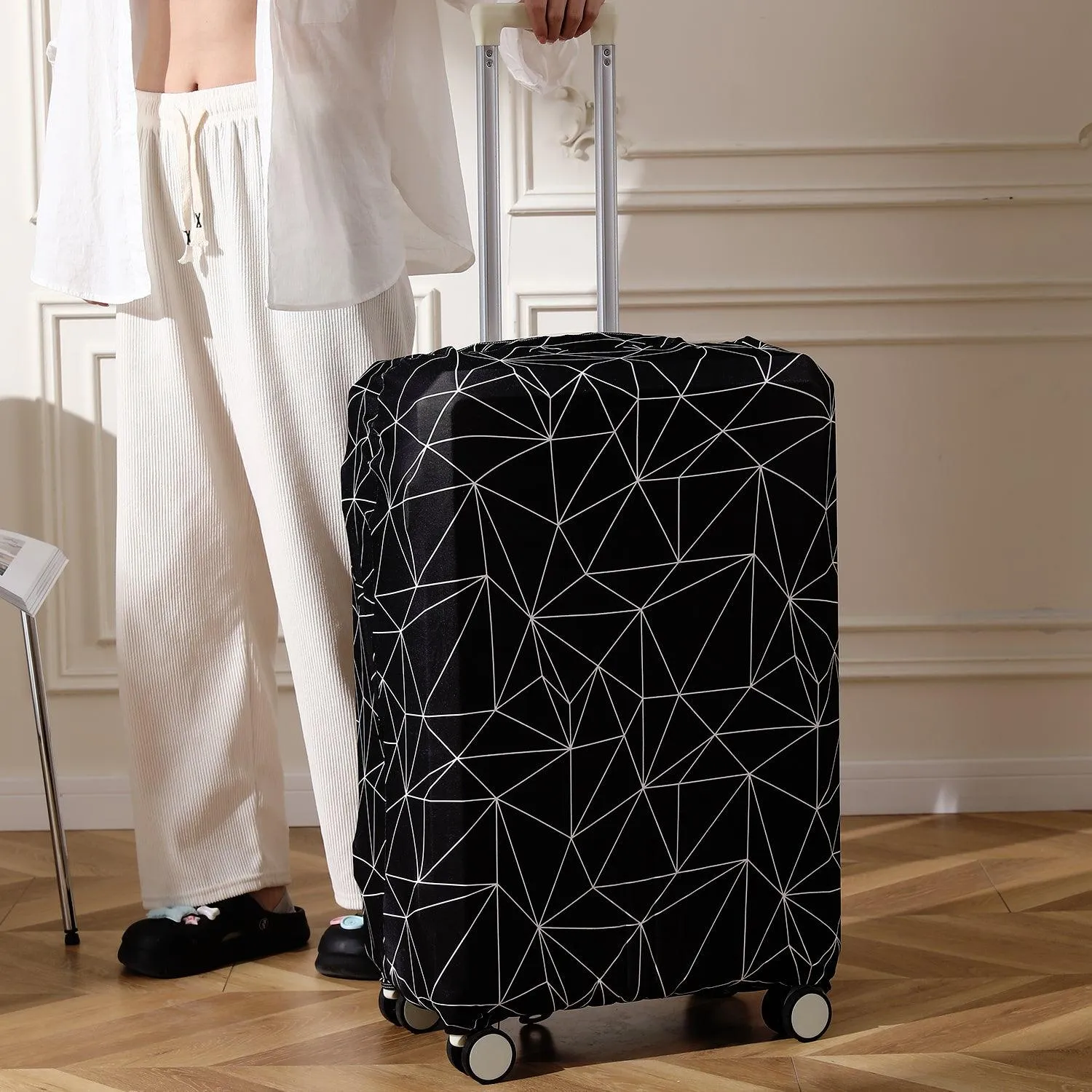 Durable 180 GSM Suitcase Covers S/M/L -Size for Trolley Suitcase, Black Geometric Abstract