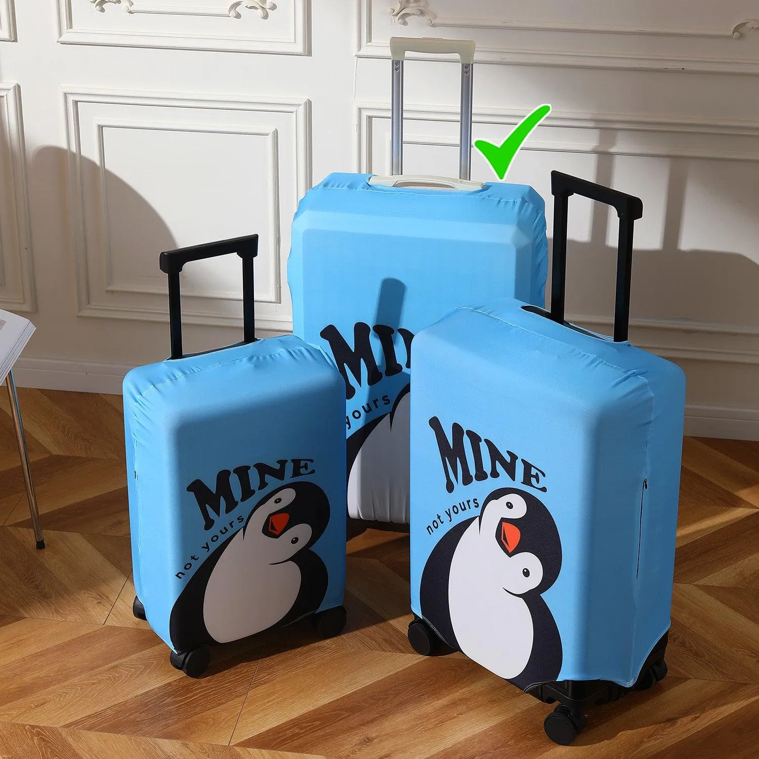 Durable 180 GSM Suitcase Covers S/M/L -Size for Trolley Suitcase, Blue Waddling Penguin