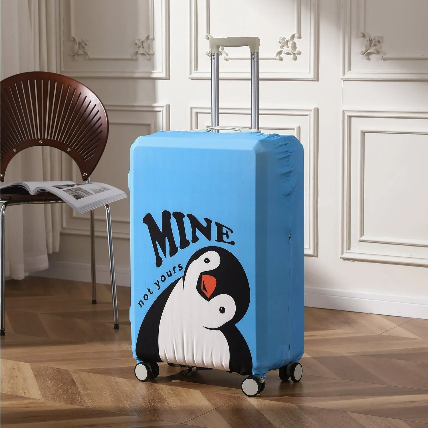 Durable 180 GSM Suitcase Covers S/M/L -Size for Trolley Suitcase, Blue Waddling Penguin