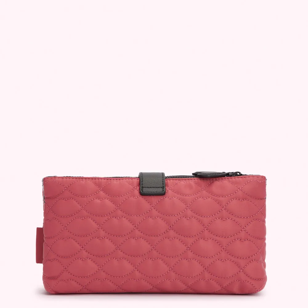 DUSTY PINK QUILTED LIPS DOUBLE MAKEUP BAG