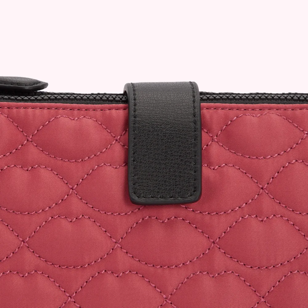 DUSTY PINK QUILTED LIPS DOUBLE MAKEUP BAG