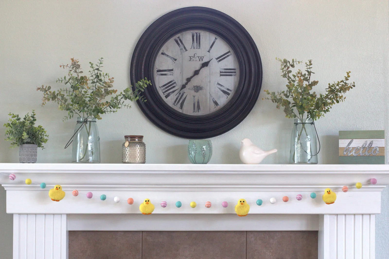 Easter Chick Felt Ball Garland- Pink, Peach, Turquoise, Yellow