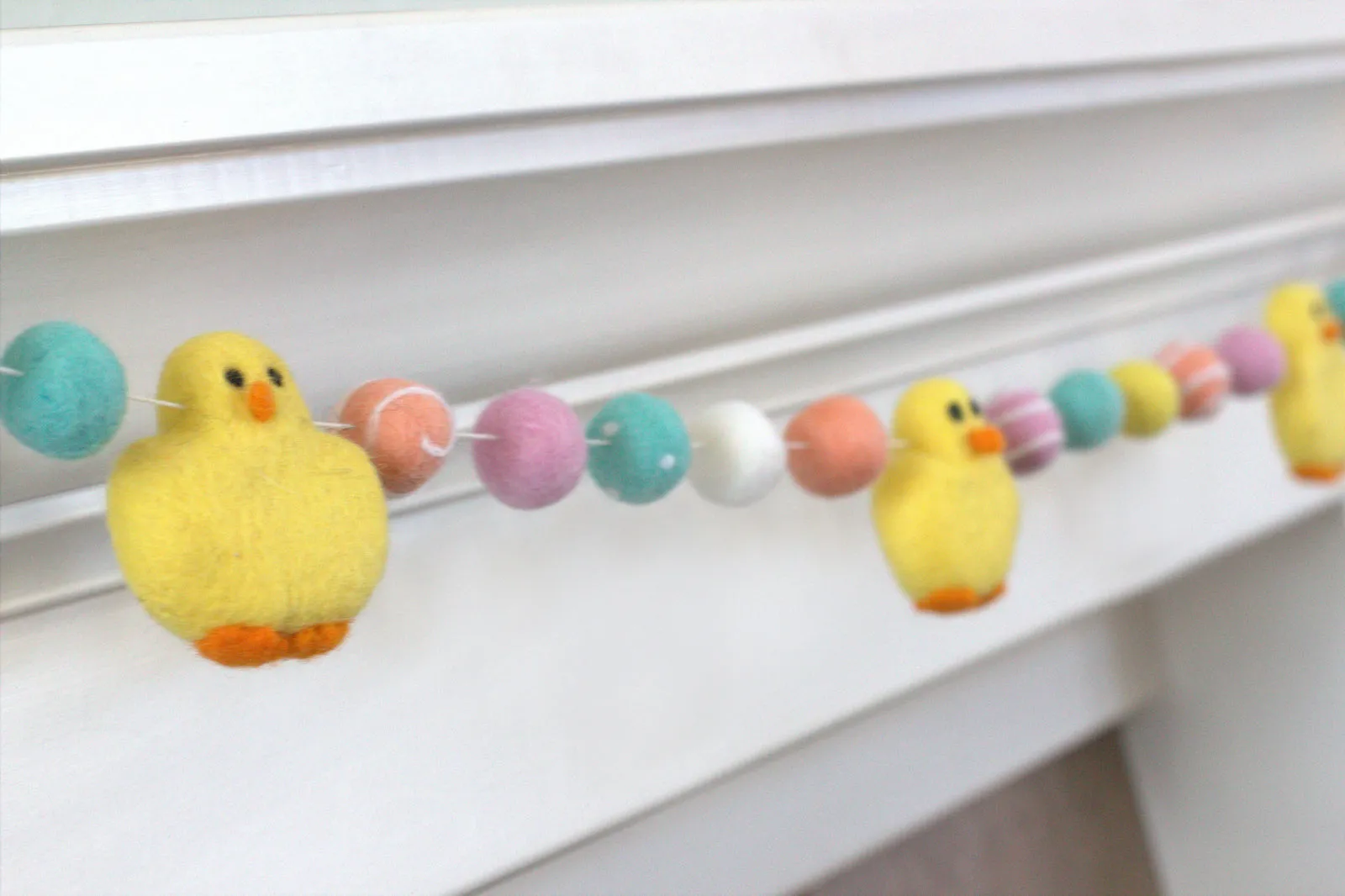 Easter Chick Felt Ball Garland- Pink, Peach, Turquoise, Yellow