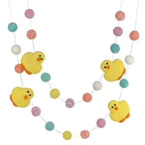 Easter Chick Felt Ball Garland- Pink, Peach, Turquoise, Yellow