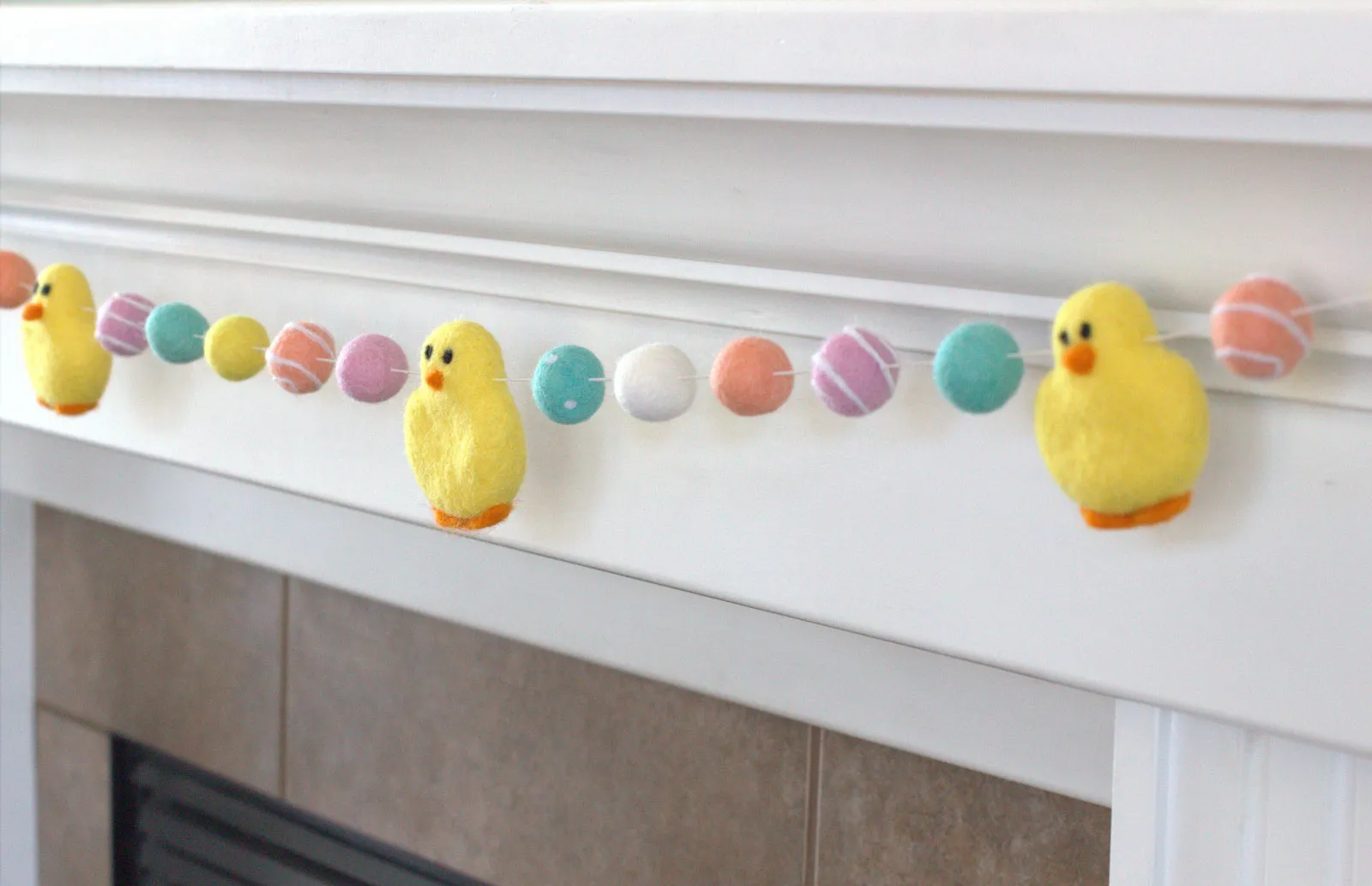 Easter Chick Felt Ball Garland- Pink, Peach, Turquoise, Yellow