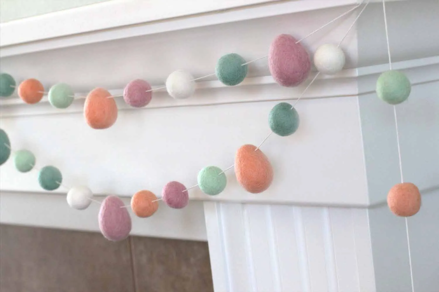 Easter Egg & Felt Ball Garland- Blush Pink, Teal, Seafoam, Peach