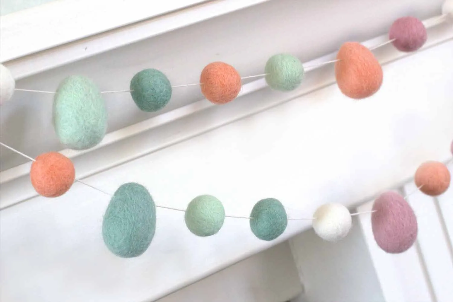 Easter Egg & Felt Ball Garland- Blush Pink, Teal, Seafoam, Peach