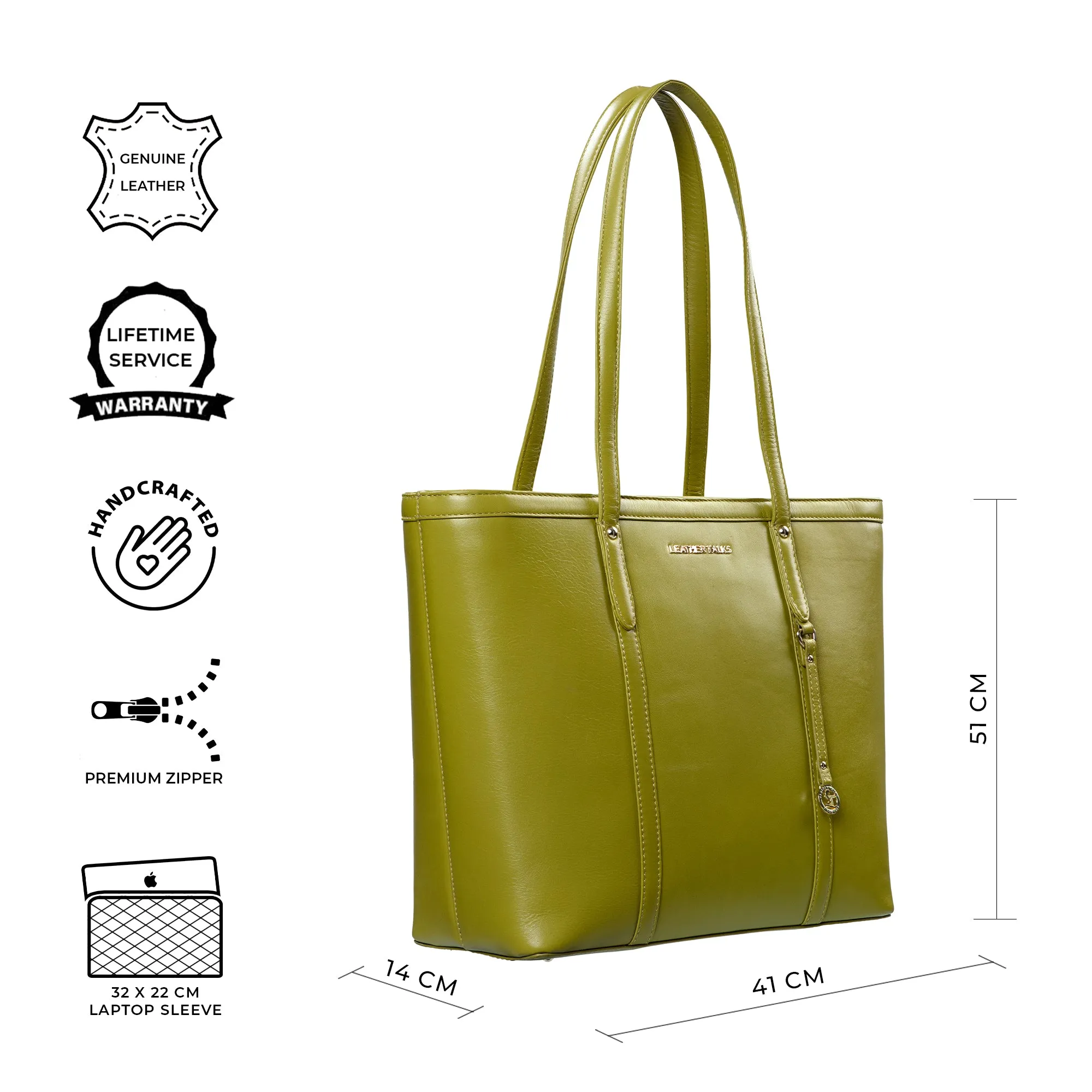 Elegant Tote Bag For Woman |Genuine Leather Handbag for Ladies | Ideal For Office & Travel | Color: Lemon Green