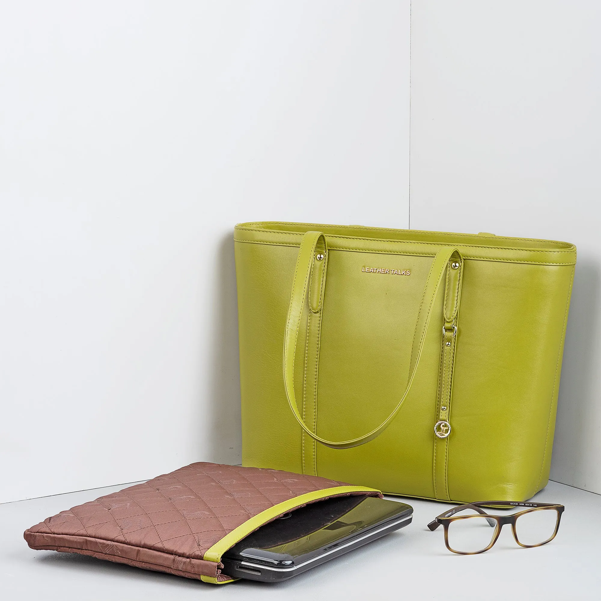 Elegant Tote Bag For Woman |Genuine Leather Handbag for Ladies | Ideal For Office & Travel | Color: Lemon Green