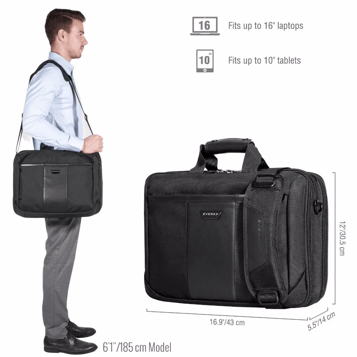 Everki Versa Checkpoint Friendly Briefcase Carry Shoulder Brief Bag 16" Laptop Black