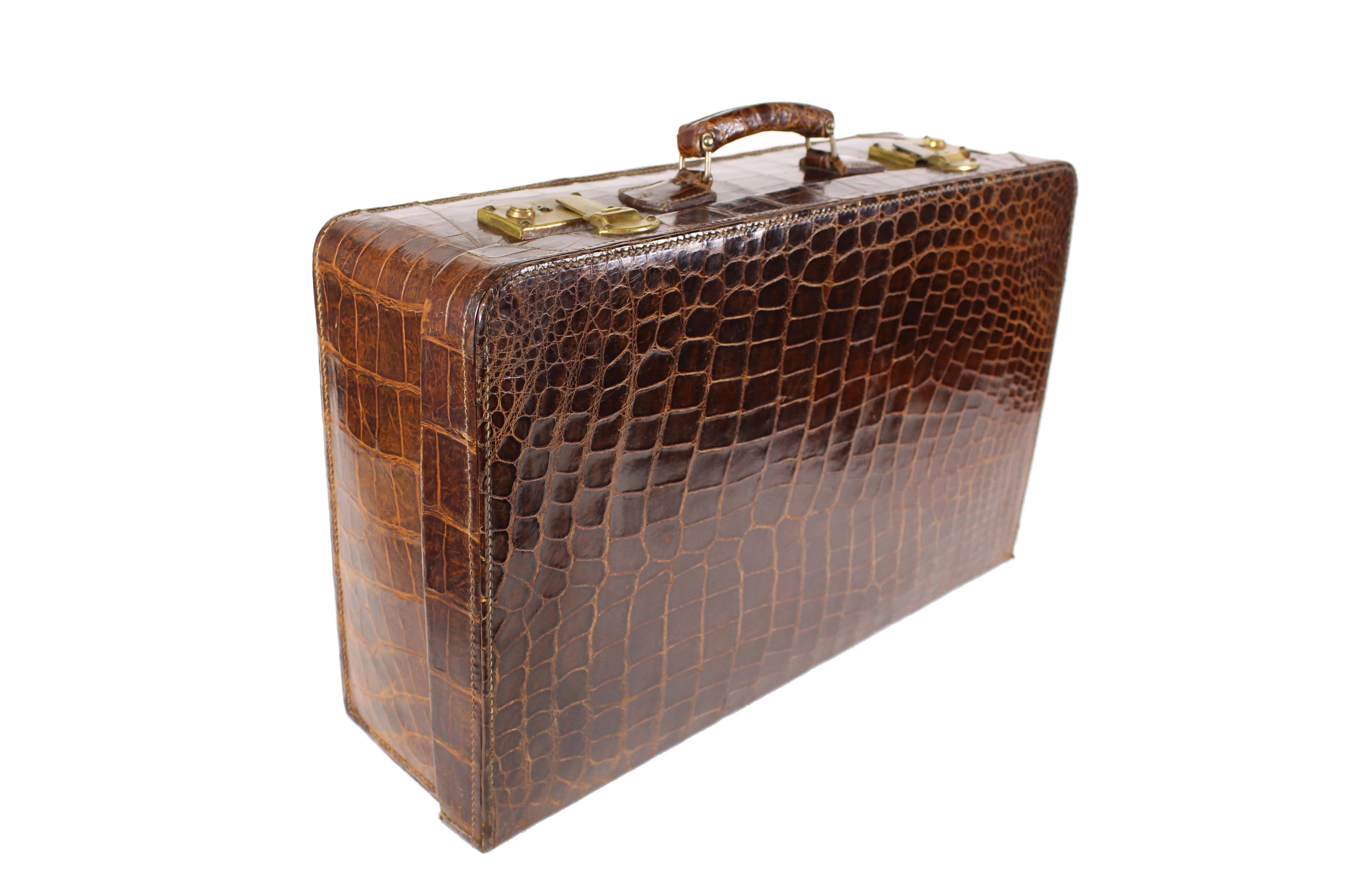 F. ROICH brown crocodile skin suitcase